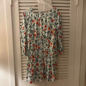 Loft White Floral Long-Sleeve Dress